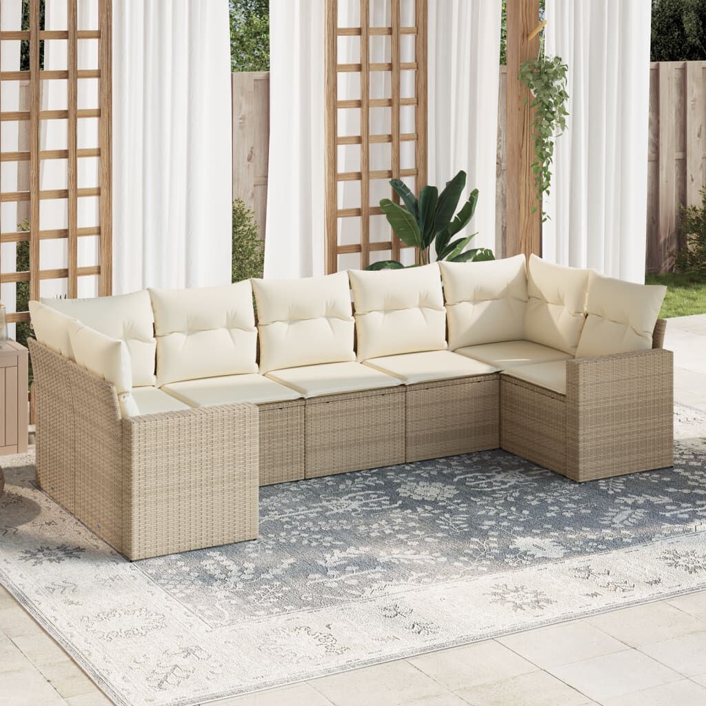 vidaXL 7 Piece Garden Sofa Set with Cushions Beige Poly Rattan