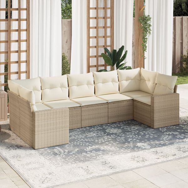 vidaXL 7 Piece Garden Sofa Set with Cushions Beige Poly Rattan