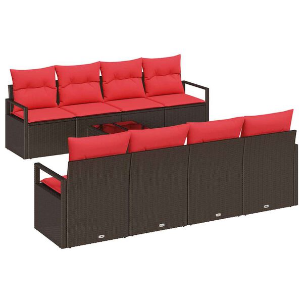 vidaXL Sofa Set with Cushion Manual 7 pcs Brown and Red Poly Rattan