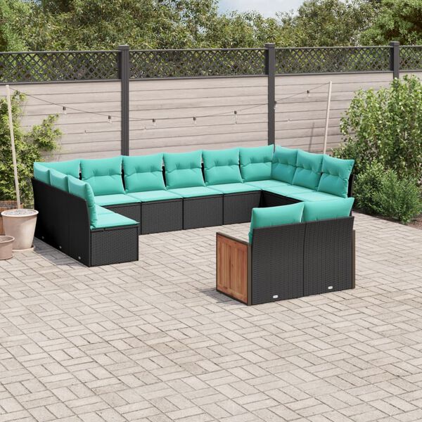 vidaXL 12 Piece Garden Sofa Set with Cushions Black Poly Rattan