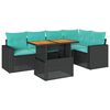vidaXL 6 Piece Garden Sofa Set with Cushions Black Poly Rattan