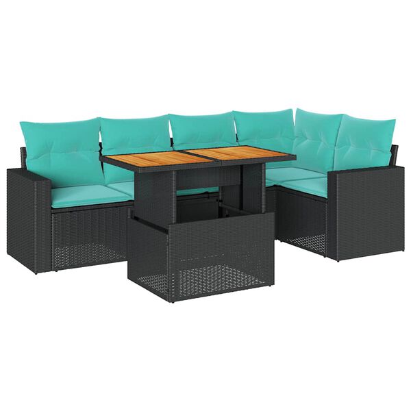 vidaXL 6 Piece Garden Sofa Set with Cushions Black Poly Rattan