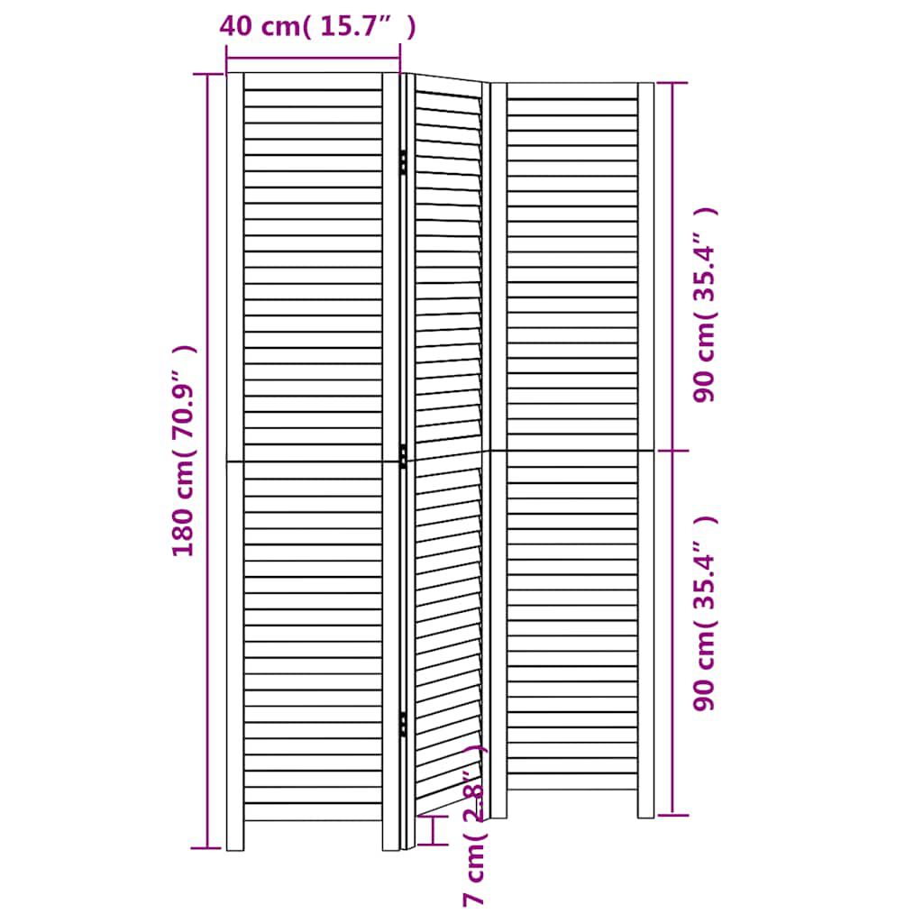 vidaXL Room Divider 3 Panels White Solid Wood Paulownia