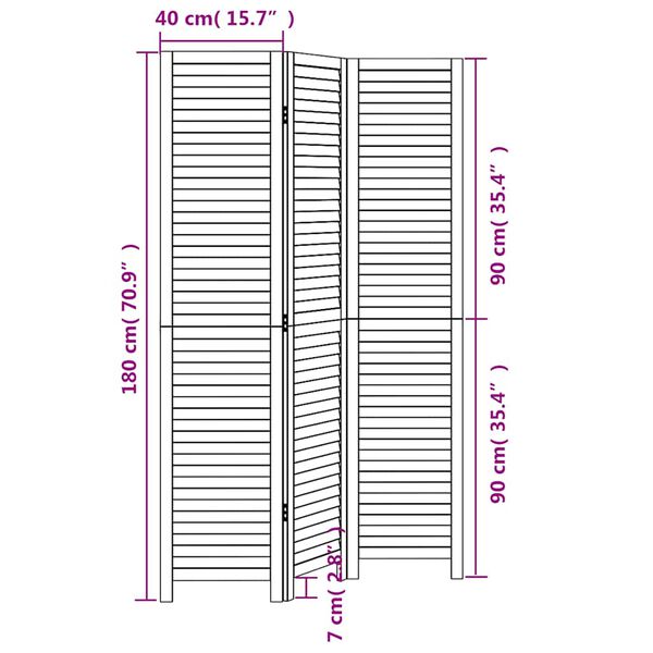 vidaXL Room Divider 3 Panels White Solid Wood Paulownia