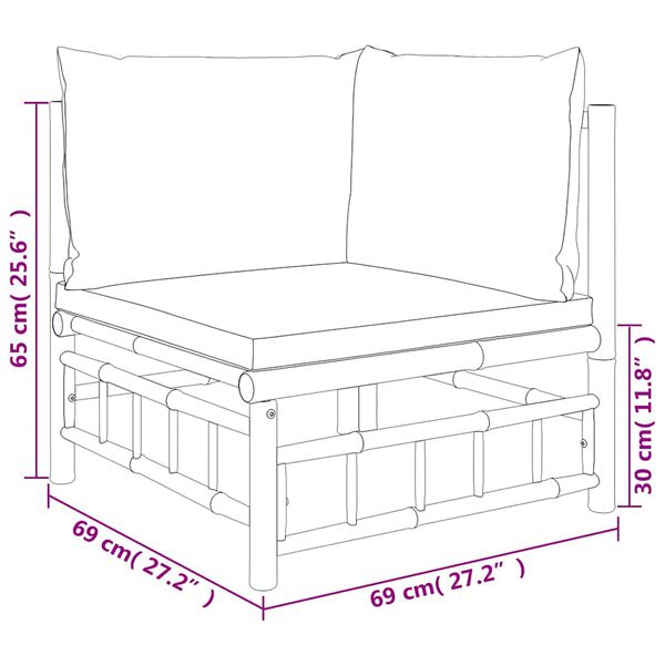 vidaXL 2 Piece Garden Lounge Set with Dark Grey Cushions Bamboo