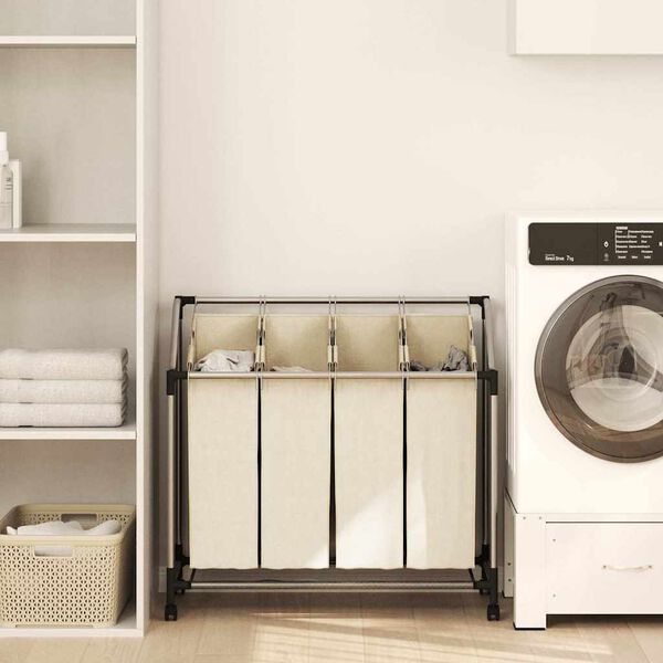 vidaXL Laundry Sorter with 4 Bags Cream Steel
