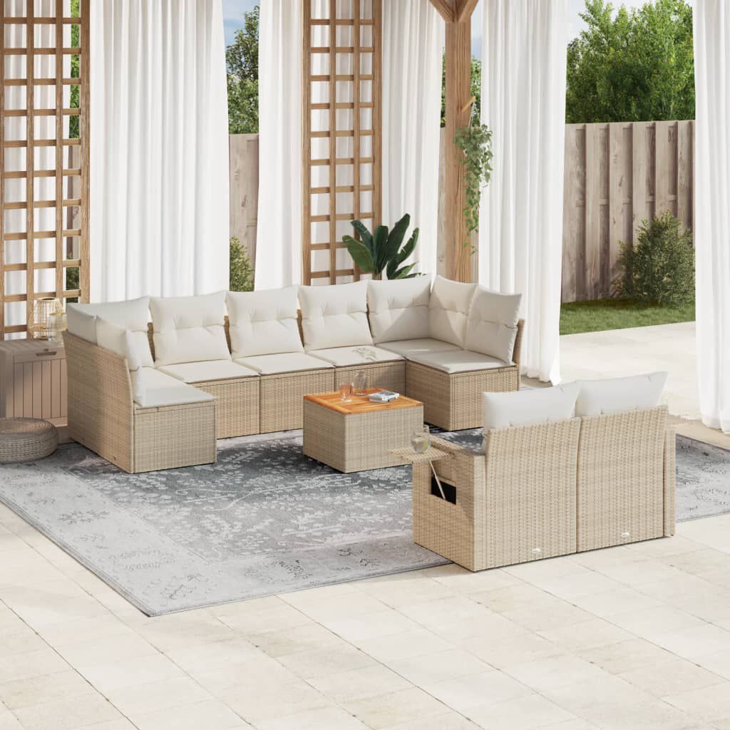 vidaXL 10 Piece Garden Sofa Set with Cushions Beige Poly Rattan