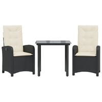 vidaXL 3 Piece Garden Dining Set with Cushions Black Poly Rattan