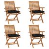 vidaXL Folding Chairs with Cushions 4 pcs Solid Teak Wood