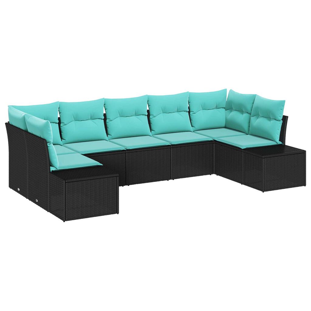 vidaXL 7 Piece Garden Sofa Set with Cushions Black Poly Rattan