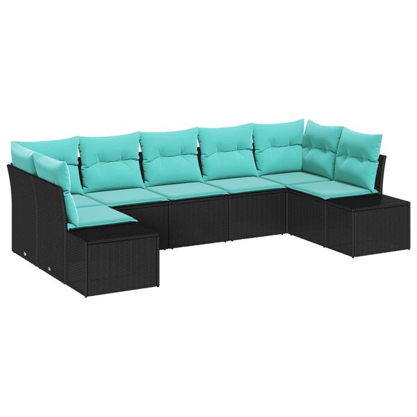 vidaXL 7 Piece Garden Sofa Set with Cushions Black Poly Rattan