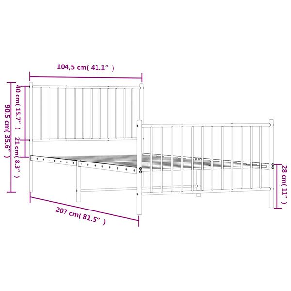 vidaXL Metal Bed Frame without Mattress with Footboard White 100x200cm