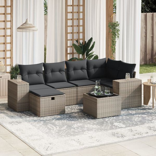 vidaXL 6 Piece Garden Sofa Set with Cushions Grey Poly Rattan
