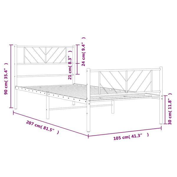 vidaXL Metal Bed Frame without Mattress with Footboard White 100x200cm