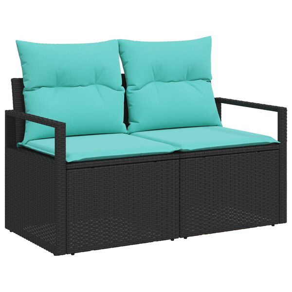 vidaXL 5 Piece Garden Sofa Set with Cushions Black Poly Rattan Acacia