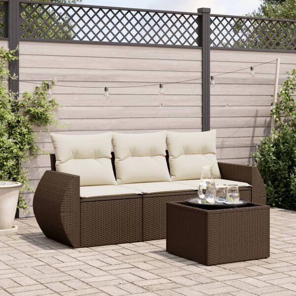 vidaXL 4 Piece Garden Sofa Set with Cushions Brown Poly Rattan