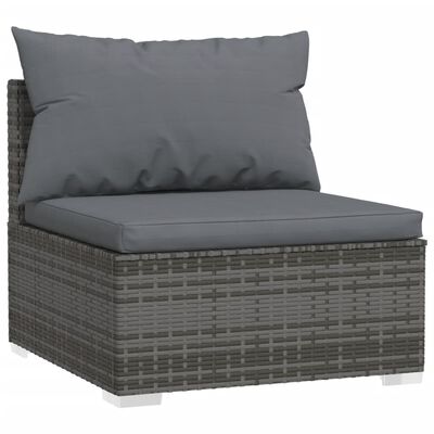 vidaXL 3-Seater Sofa with Cushions Grey Poly Rattan