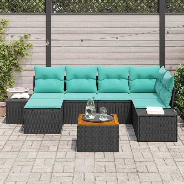 vidaXL Garden Sofa Set 7 pcs Black and turquoise
