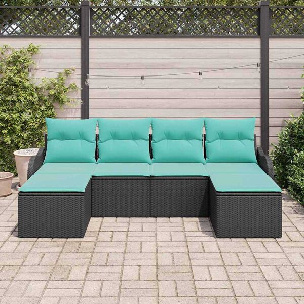 vidaXL Garden Sofa Set 6 pcs Black and turquoise Poly rattan