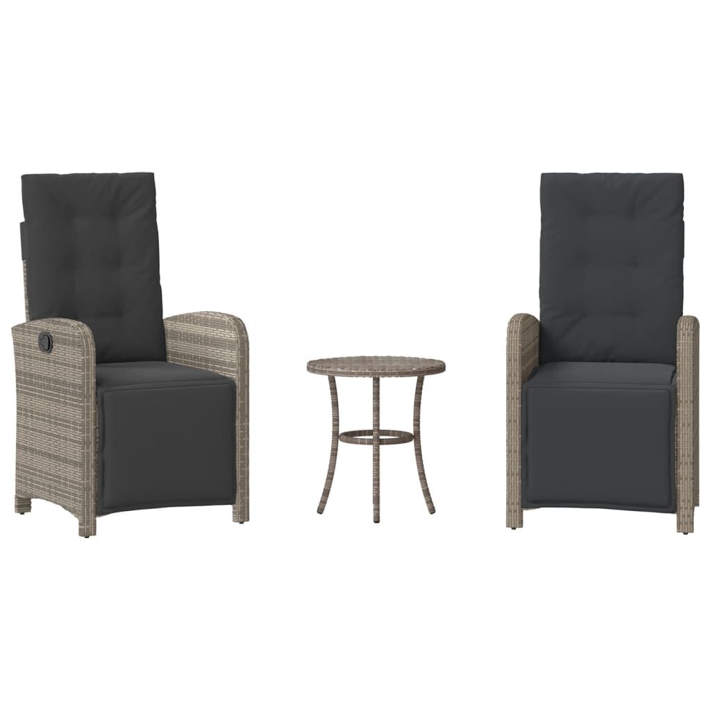 vidaXL 3 Piece Bistro Set with Cushions Grey Poly Rattan