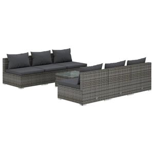vidaXL 7 Piece Garden Lounge Set with Cushions Poly Rattan Grey