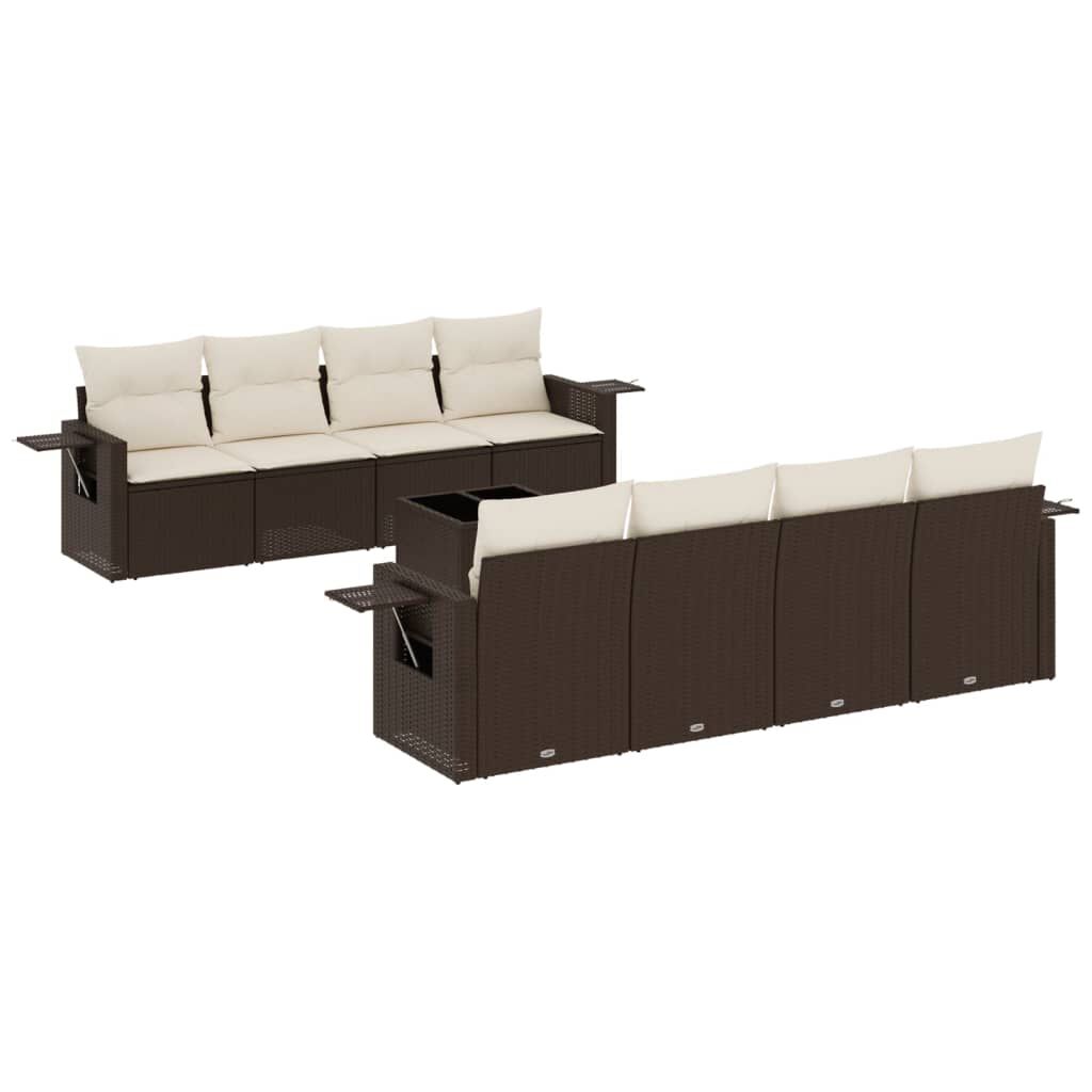 vidaXL 9 Piece Garden Sofa Set with Cushions Brown Poly Rattan