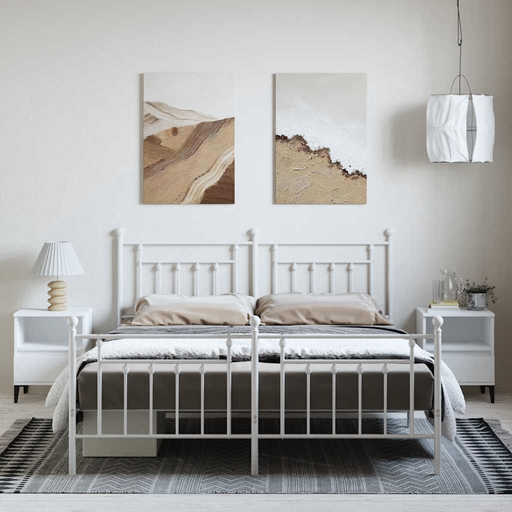 vidaXL Metal Bed Frame without Mattress with Footboard White 183x213cm