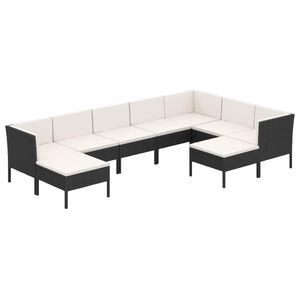 vidaXL 9 Piece Garden Lounge Set with Cushions Poly Rattan Black