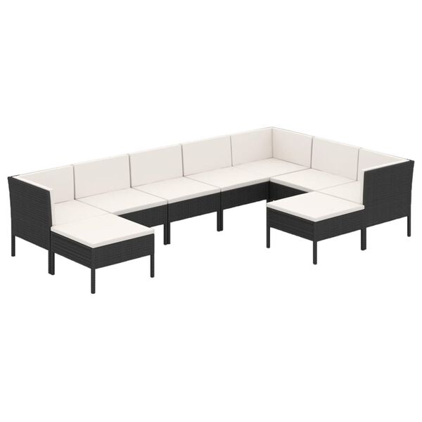 vidaXL 9 Piece Garden Lounge Set with Cushions Poly Rattan Black