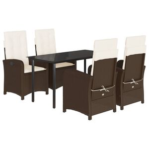 vidaXL 5 Piece Garden Dining Set with Cushions Brown Poly Rattan