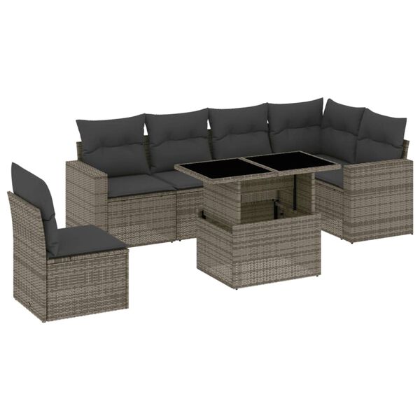 vidaXL 7 Piece Garden Sofa Set with Cushions Grey Poly Rattan