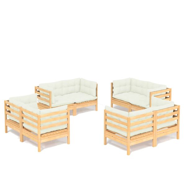 vidaXL 8 Piece Garden Lounge Set with Cream Cushions Pinewood