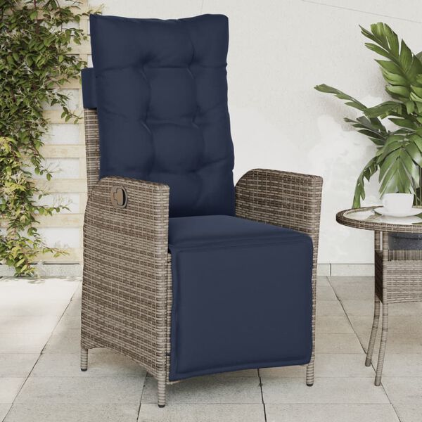 vidaXL Reclining Garden Chair with Footrest Grey Poly Rattan