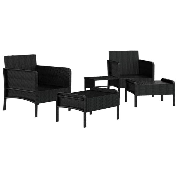vidaXL 5 Piece Garden Lounge Set with Cushions Black Poly Rattan