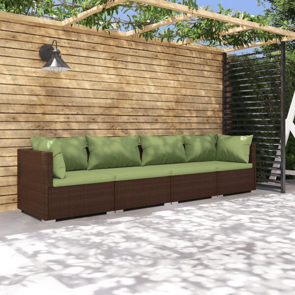 vidaXL 4 Piece Garden Lounge Set with Cushions Poly Rattan Brown