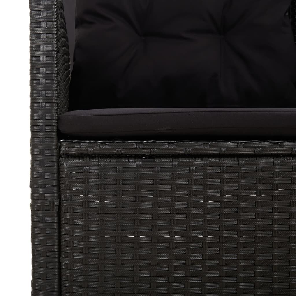 vidaXL Reclining Garden Bench with Cushions Black 173 cm Poly rattan
