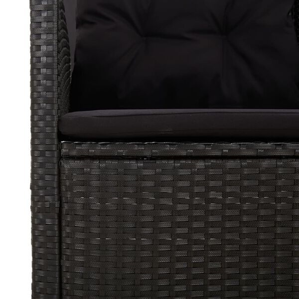 vidaXL Reclining Garden Bench with Cushions Black 173 cm Poly rattan