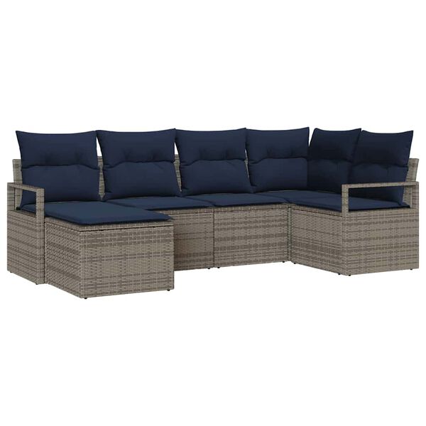 vidaXL Sofa Set with Cushion 6 pcs Grey Poly Rattan