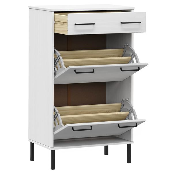 vidaXL Shoe Rack with Metal Legs White Solid Wood Pine OSLO