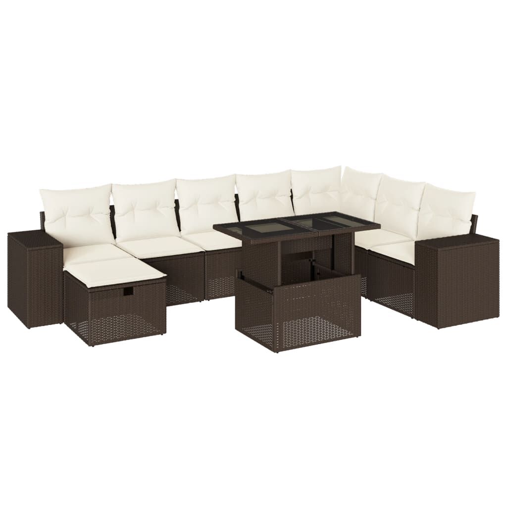 vidaXL 9 Piece Garden Sofa Set with Cushions Brown Poly Rattan
