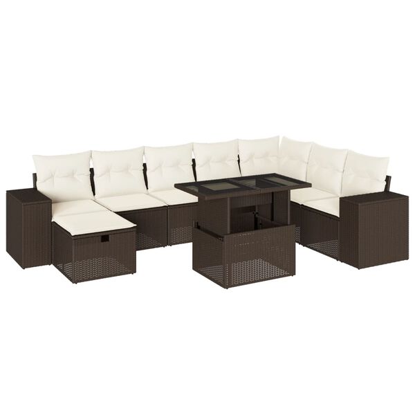vidaXL 9 Piece Garden Sofa Set with Cushions Brown Poly Rattan
