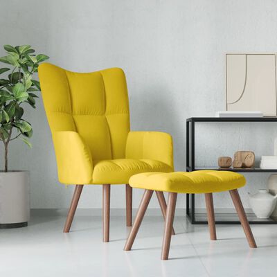 vidaXL Relaxing Chair with a Stool Mustard Yellow Velvet