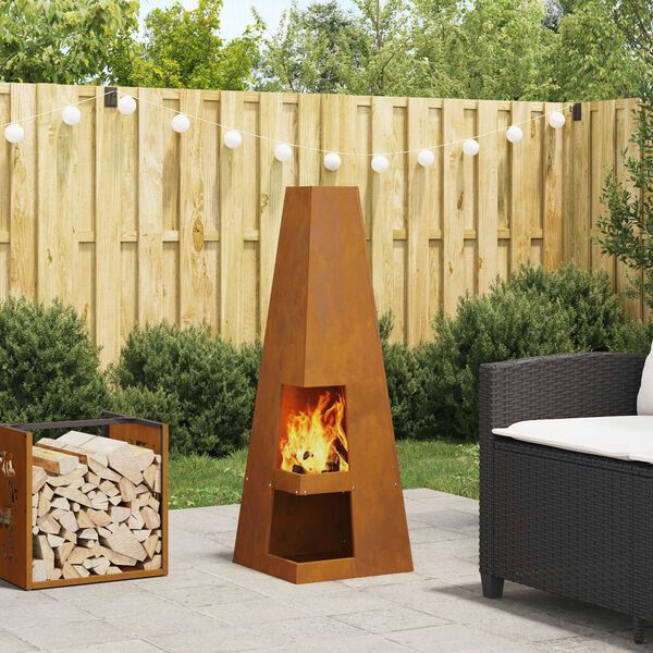 vidaXL Fire Pit Brown 35 x 35 x 100 cm Weathering steel