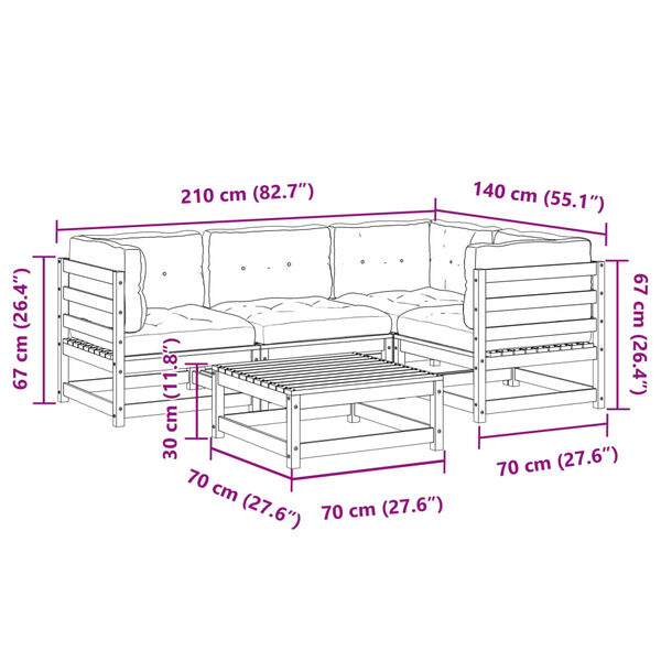 vidaXL 5 Piece Garden Sofa Set with Cushions Wax Brown Solid Wood Pine