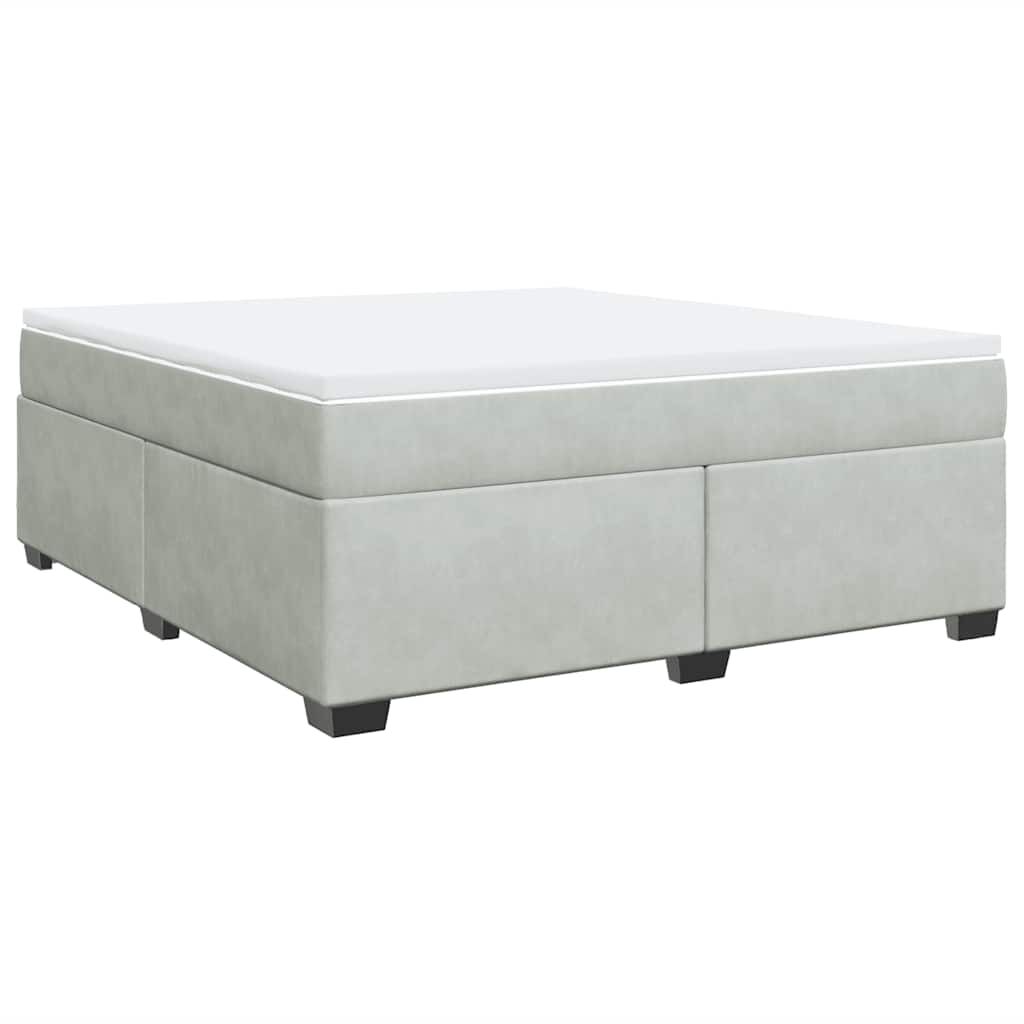 vidaXL Box Spring Bed with Mattress Light Grey King Velvet