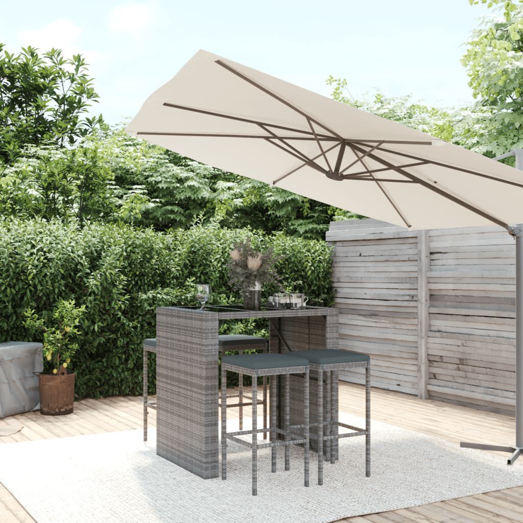 vidaXL 5 Piece Garden Bar Set with Cushions Grey Poly Rattan
