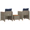 vidaXL 3 Piece Bistro Set with Cushions Grey Poly Rattan Acacia Wood