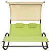 vidaXL Double Sun Lounger with Canopy Textilene Green and Cream