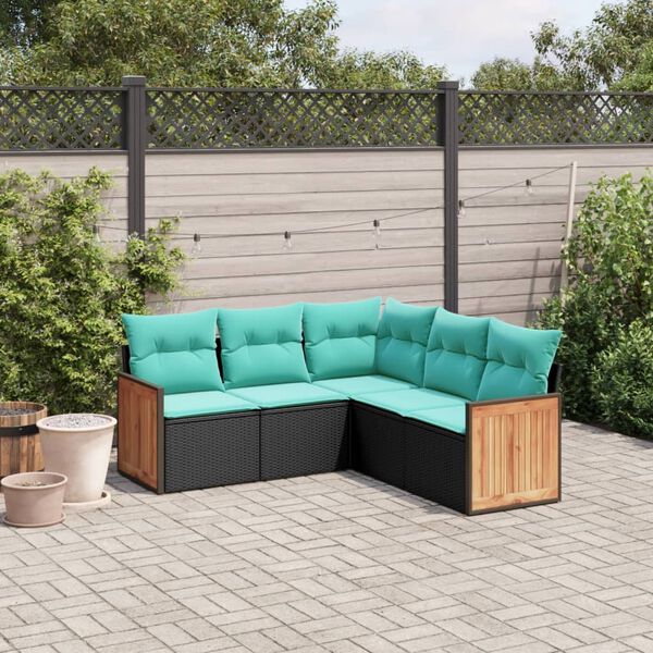 vidaXL 5 Piece Garden Sofa Set with Cushions Black Poly Rattan
