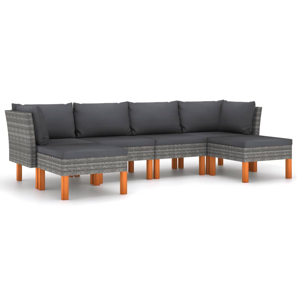 vidaXL 6 Piece Garden Lounge Set with Cushions Poly Rattan Grey